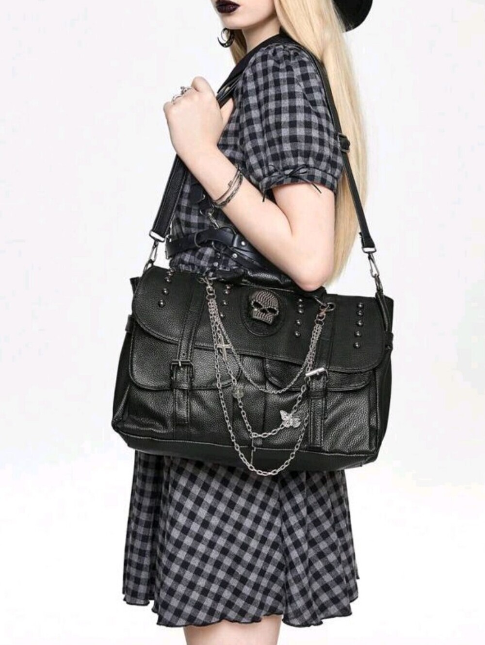 UNIQUE Black Gothic Chain Satchel Shoulder Bag